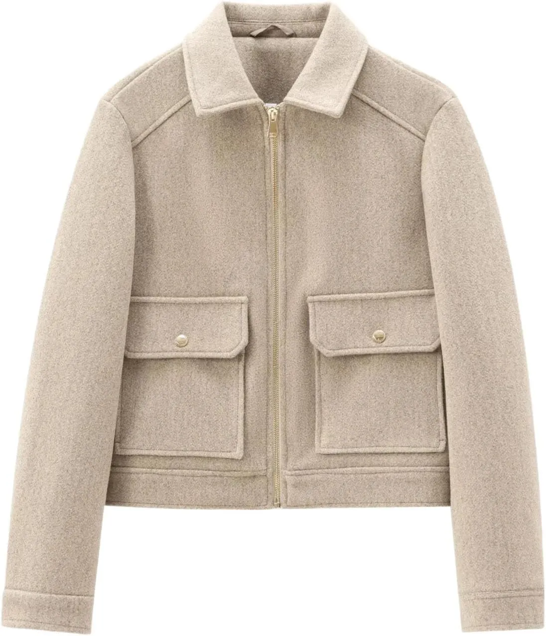 Women's Wool Zip Jacket Fall Winter Wool Short Coat Oversized Long Sleeve Wool Blend Outwear