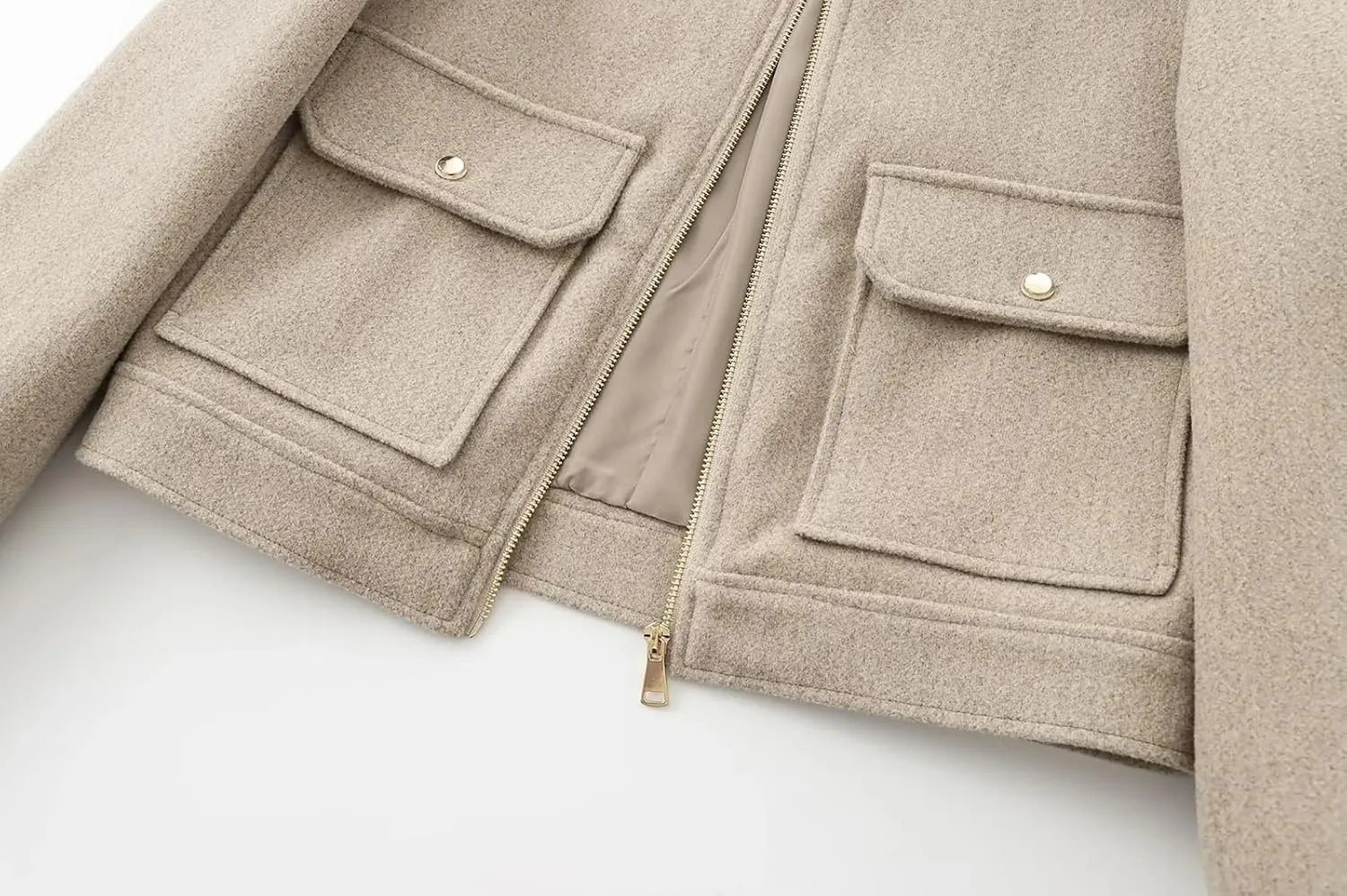 Women's Wool Zip Jacket Fall Winter Wool Short Coat Oversized Long Sleeve Wool Blend Outwear