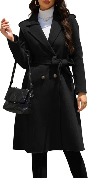 Wool Blend Wrap Coat Women's Superior 70% Wool Coat, Classy Long Wool Coat with Belt