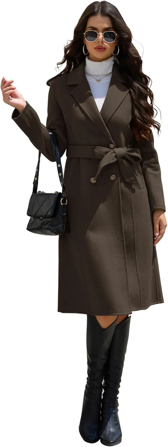 Wool Blend Wrap Coat Women's Superior 70% Wool Coat, Classy Long Wool Coat with Belt