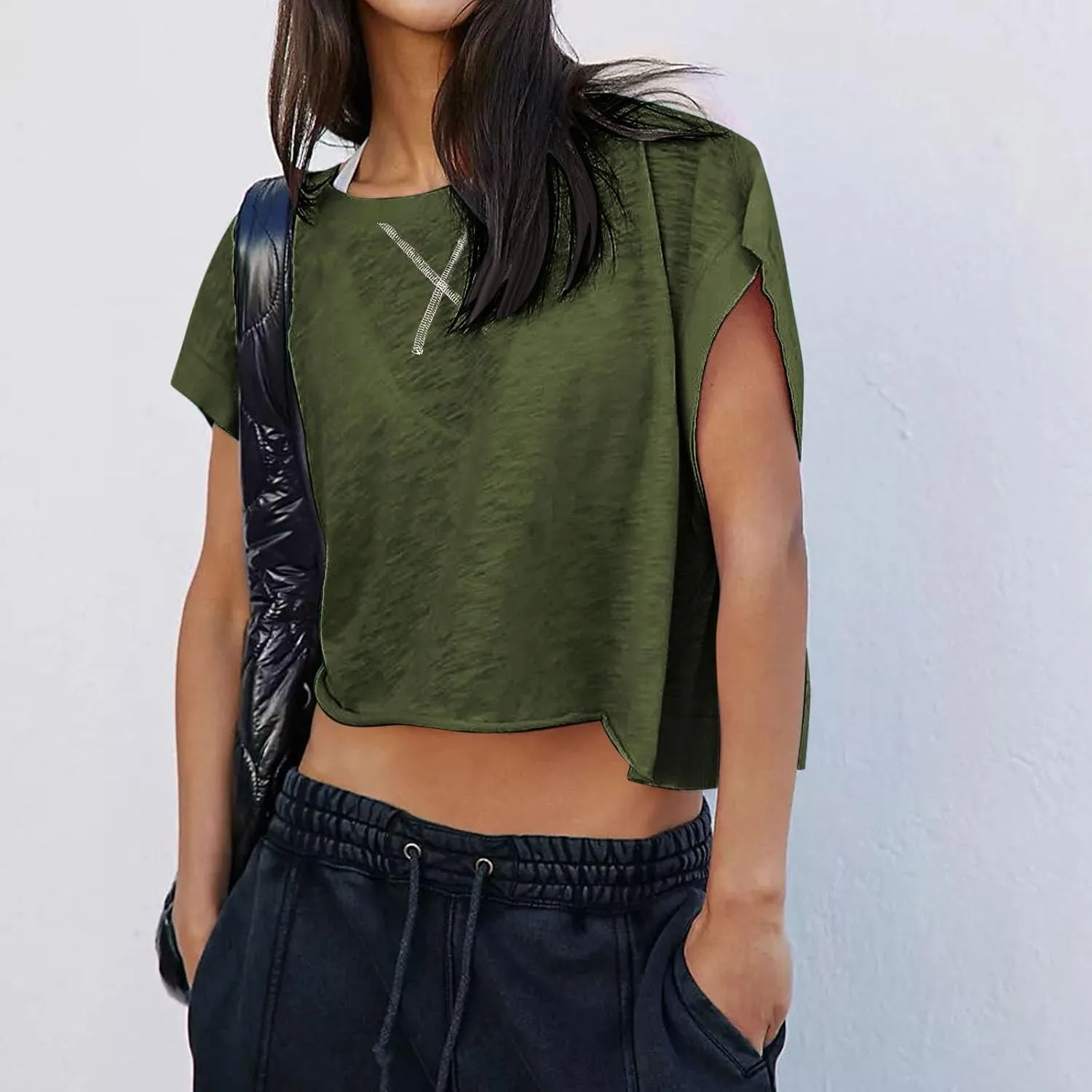 Workout Tops for Women Open Back Athletic Shirts Casual Short Sleeve Round Neck Backless Running Yoga Shirt Crop Top