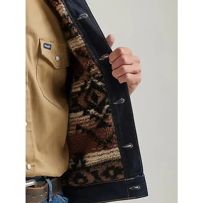 WRANGLER MENS VINTAGE SHERPA LINED DENIM JACKET - HUNTER