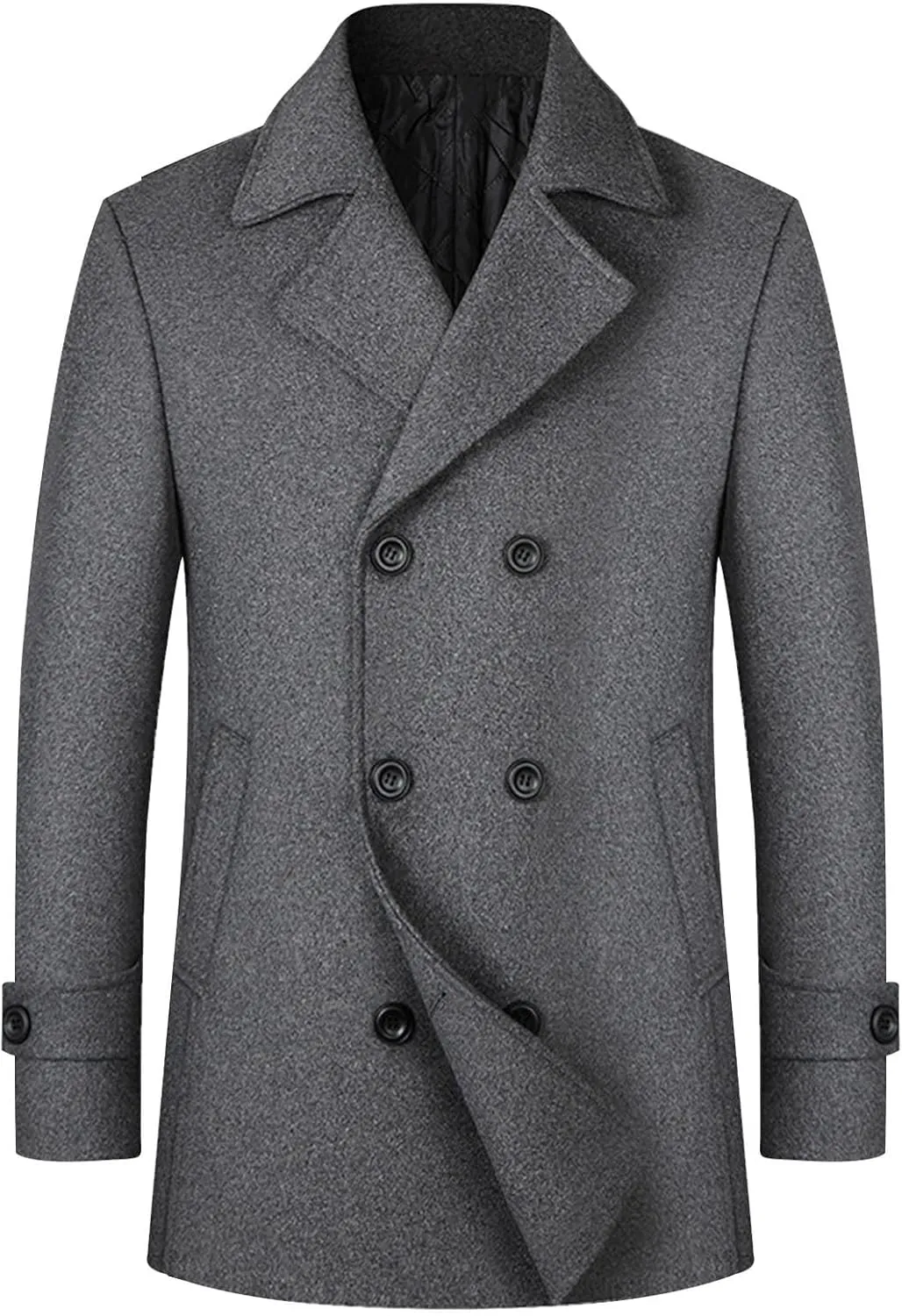 Xiaojmake Men's Winter Coat Wool Blend Trench Peacoat Classic Notched Collar Overcoat Slim Fit Woolen Double Breasted Jackets