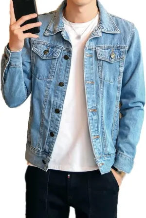 XYGJZ Mens Denim Jacket Slim Fit Casual Outerwear Button Down Jeans Coats