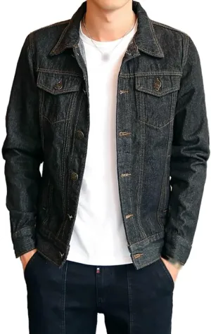 XYGJZ Mens Denim Jacket Slim Fit Casual Outerwear Button Down Jeans Coats