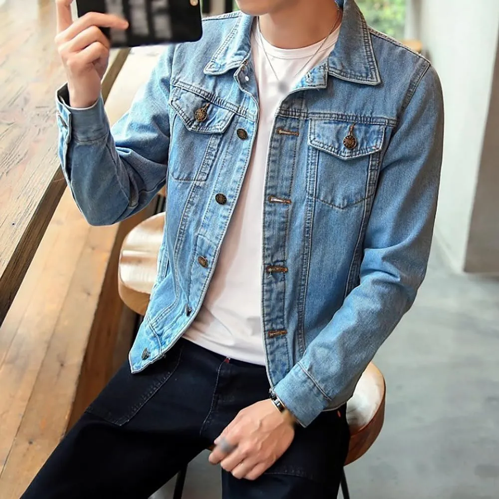 XYGJZ Mens Denim Jacket Slim Fit Casual Outerwear Button Down Jeans Coats