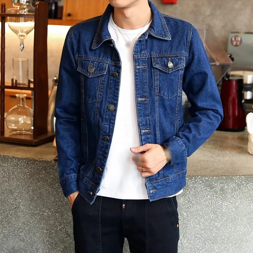 XYGJZ Mens Denim Jacket Slim Fit Casual Outerwear Button Down Jeans Coats