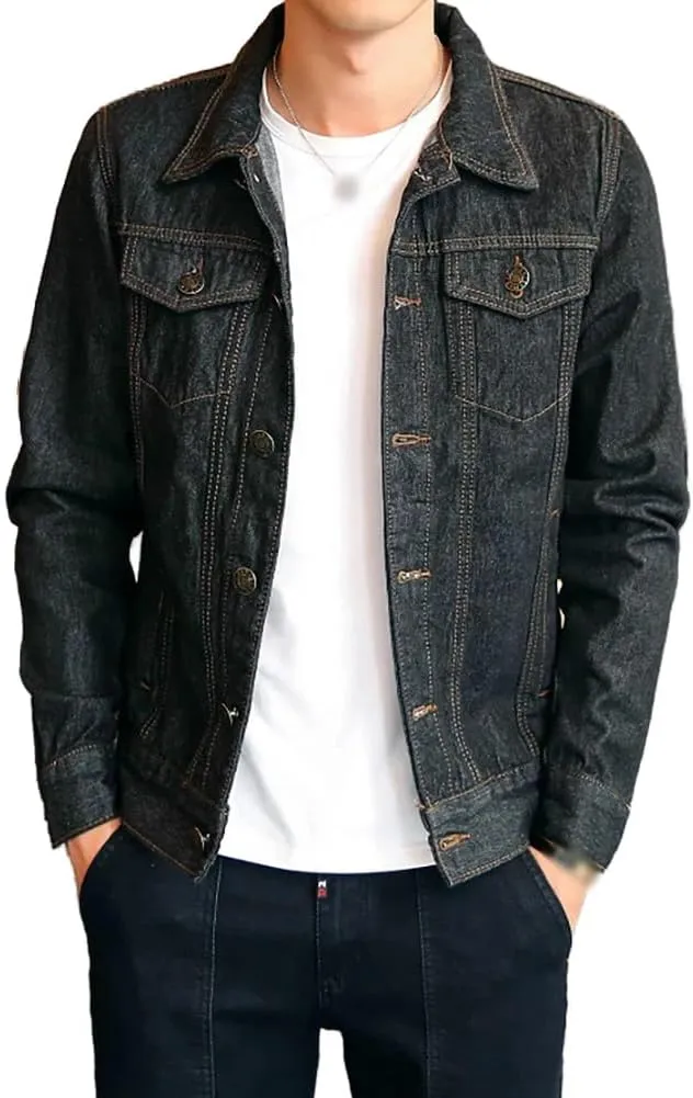 XYGJZ Mens Denim Jacket Slim Fit Casual Outerwear Button Down Jeans Coats