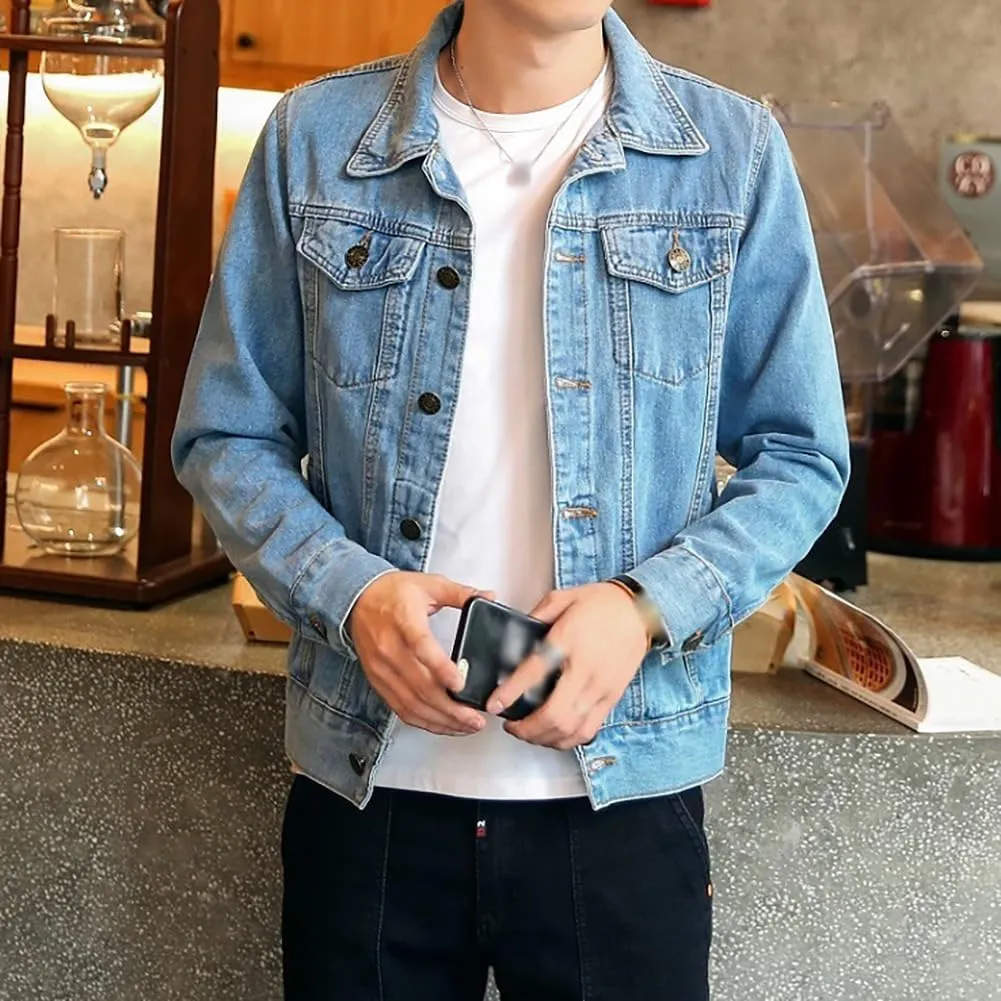 XYGJZ Mens Denim Jacket Slim Fit Casual Outerwear Button Down Jeans Coats