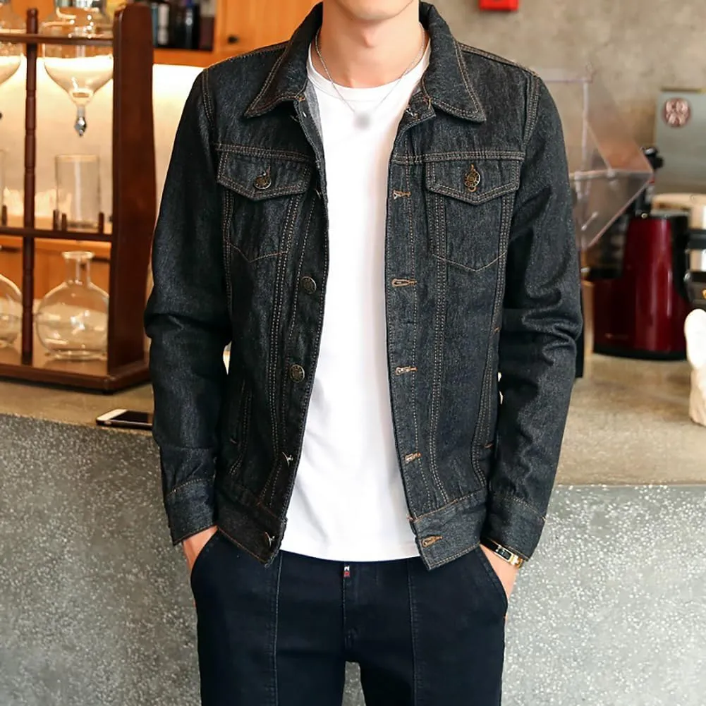 XYGJZ Mens Denim Jacket Slim Fit Casual Outerwear Button Down Jeans Coats