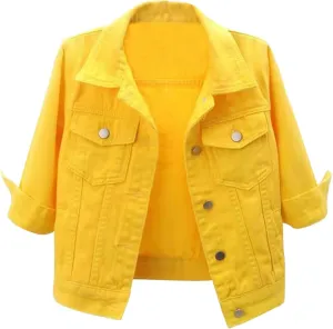 YEAHDOR Womens Trucker Denim Jackets 3/4 Sleeve Basic Button Down Jean Coats Casual Outerwear