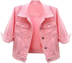 YEAHDOR Womens Trucker Denim Jackets 3/4 Sleeve Basic Button Down Jean Coats Casual Outerwear