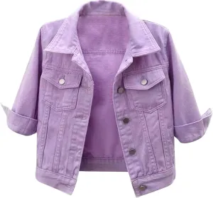 YEAHDOR Womens Trucker Denim Jackets 3/4 Sleeve Basic Button Down Jean Coats Casual Outerwear