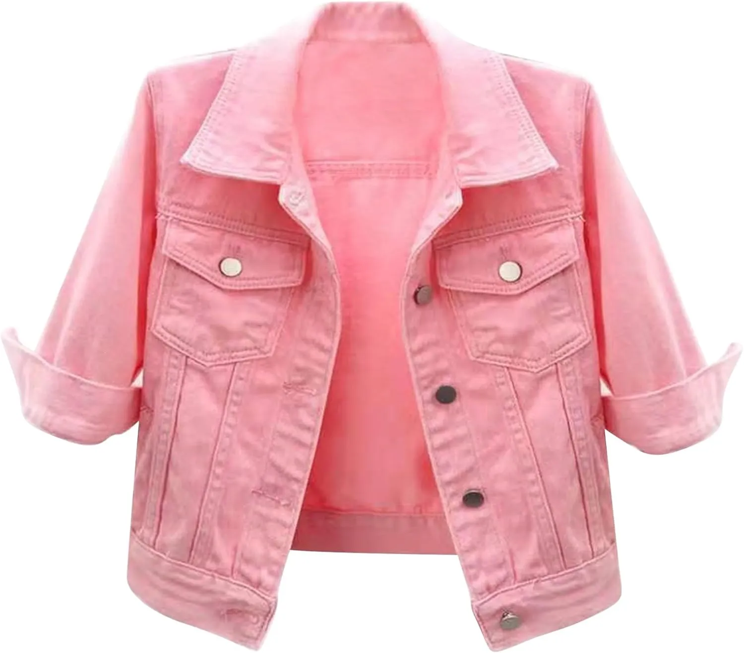 YEAHDOR Womens Trucker Denim Jackets 3/4 Sleeve Basic Button Down Jean Coats Casual Outerwear