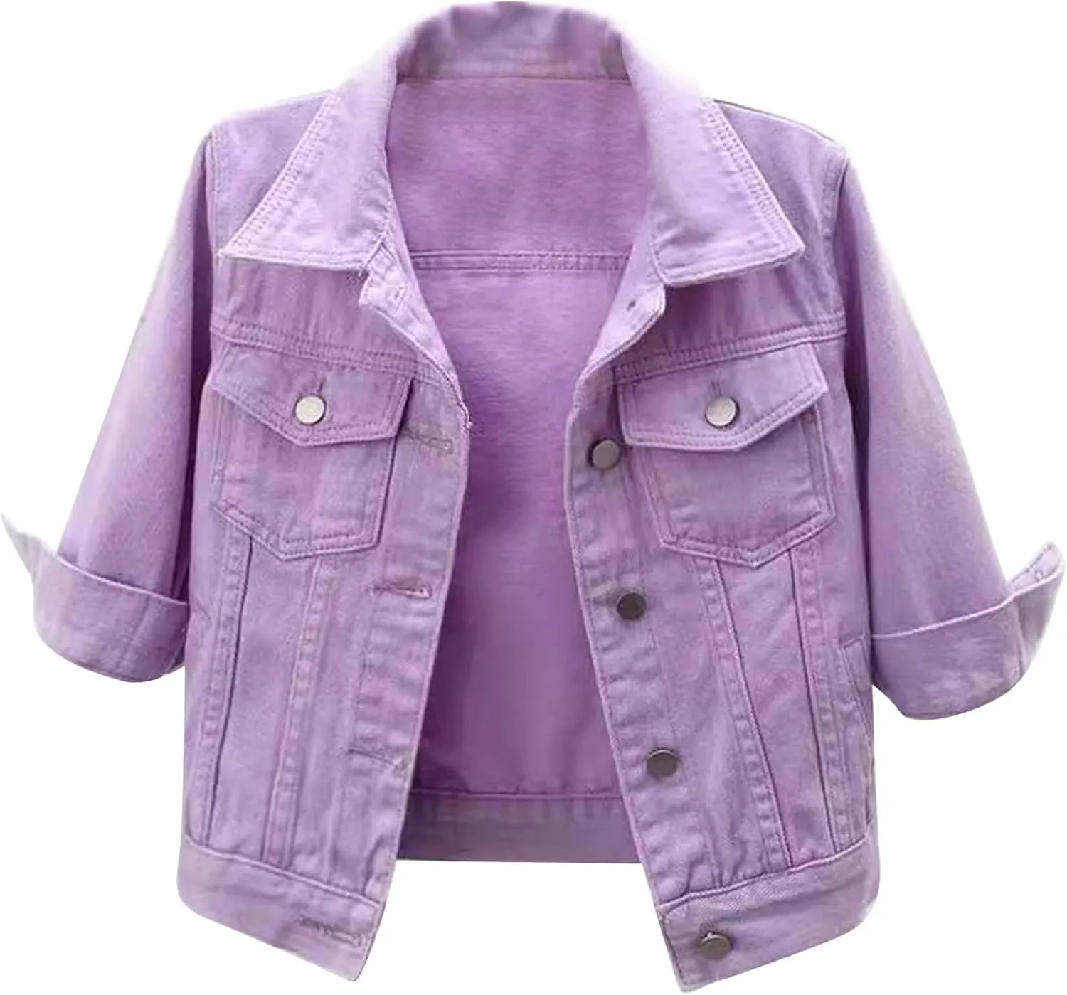 YEAHDOR Womens Trucker Denim Jackets 3/4 Sleeve Basic Button Down Jean Coats Casual Outerwear