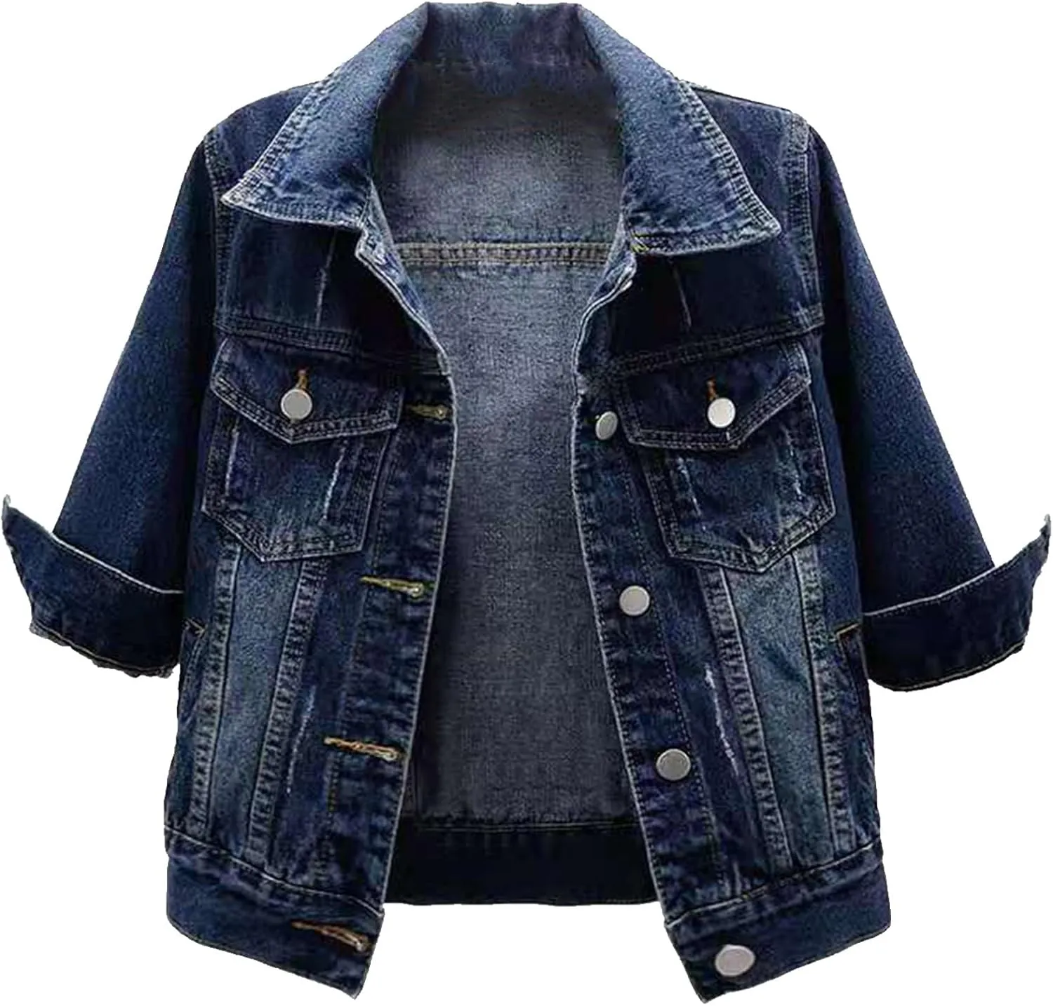 YEAHDOR Womens Trucker Denim Jackets 3/4 Sleeve Basic Button Down Jean Coats Casual Outerwear