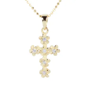 Yellow Gold Plated Sterling Silver 4mm Plumeria Cross Pendant (Chain Sold Separately)
