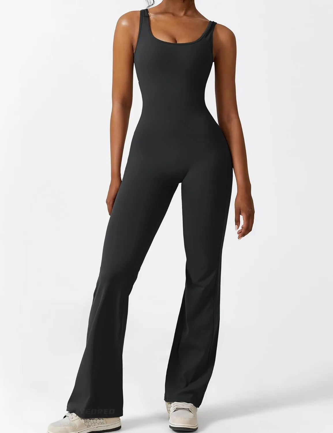 YEOREO Women Workout Scrunch Flare Jumpsuits Sexy Backless Butt Lift Gym Yoga Jumpsuits