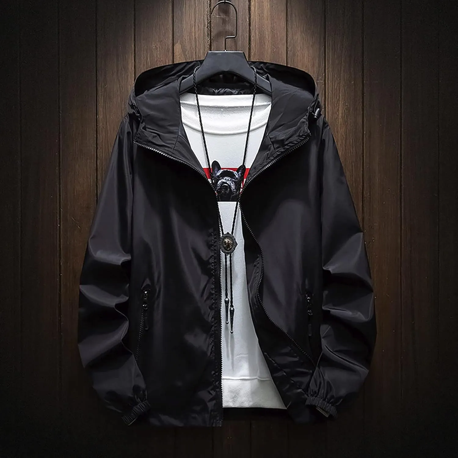 Ymosrh Men's Jackets Lightweight Waterproof Coated Hooded Rain Jacket Windbreaker Jacket, M-3XL