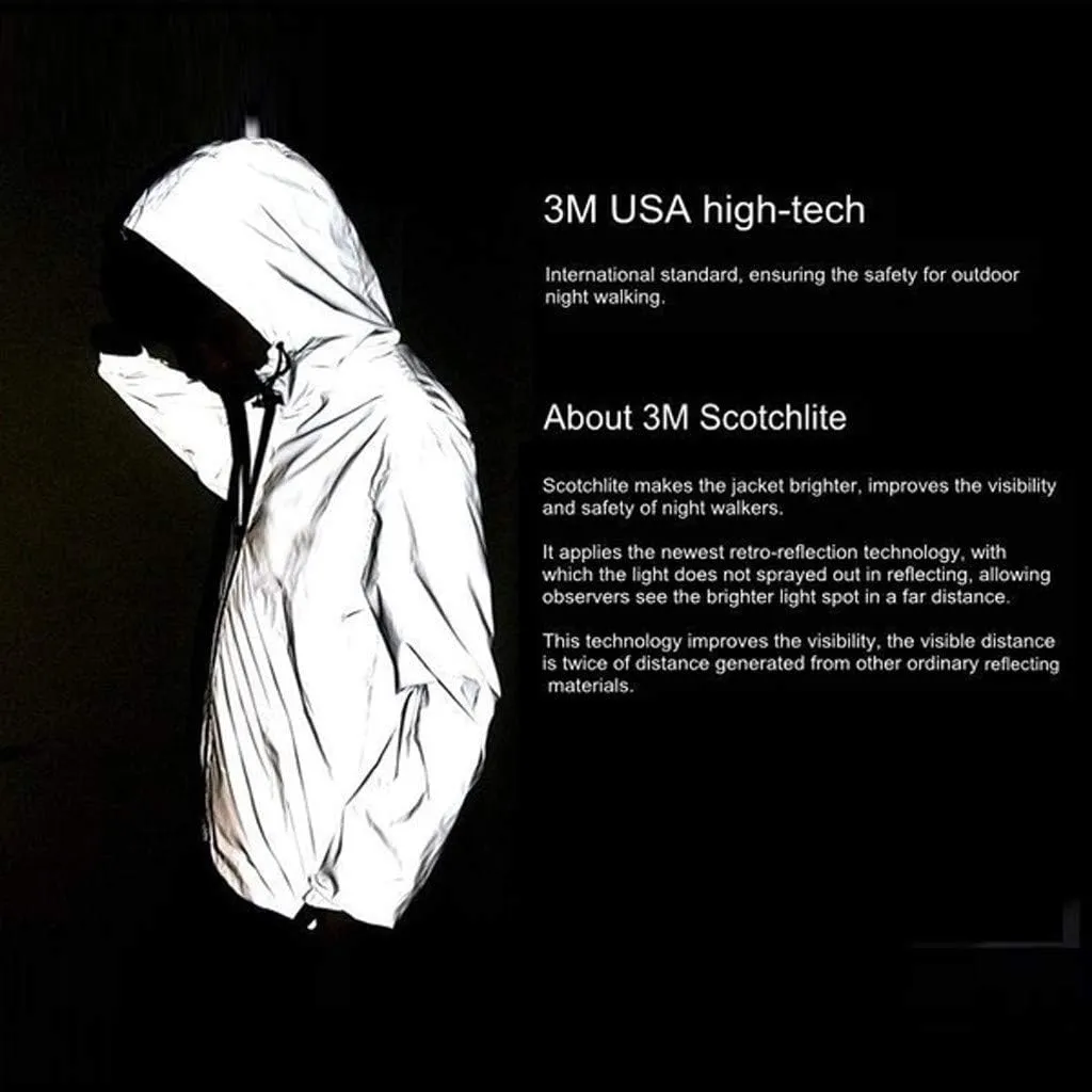 Ymosrh Men's Waterproof Jacket Fully Reflective Windbreaker Jackets Lightweight Packable Windproof Rain Coat, S-5XL