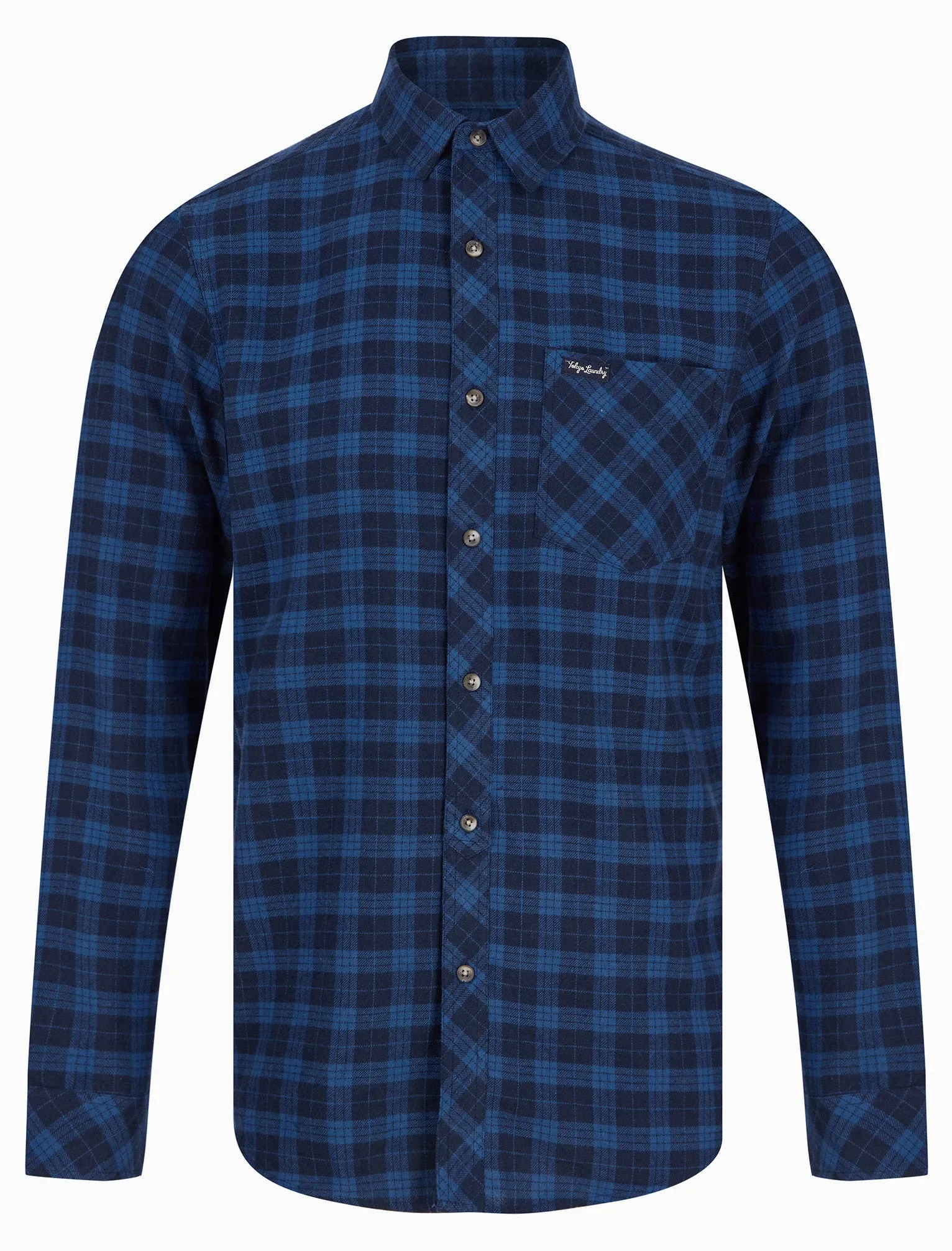 Yoho Yarn Dyed Checked Cotton Flannel Shirt in Galaxy Blue - Tokyo Laundry