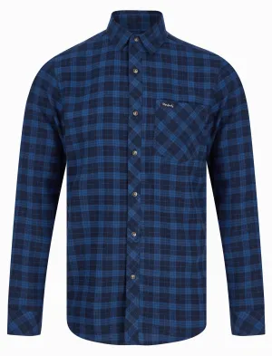 Yoho Yarn Dyed Checked Cotton Flannel Shirt in Galaxy Blue - Tokyo Laundry