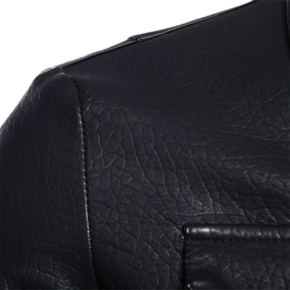 Youllyuu Leather Lapel Pilot Coat Leather Badge Motorcycle Coat Leather Jacket