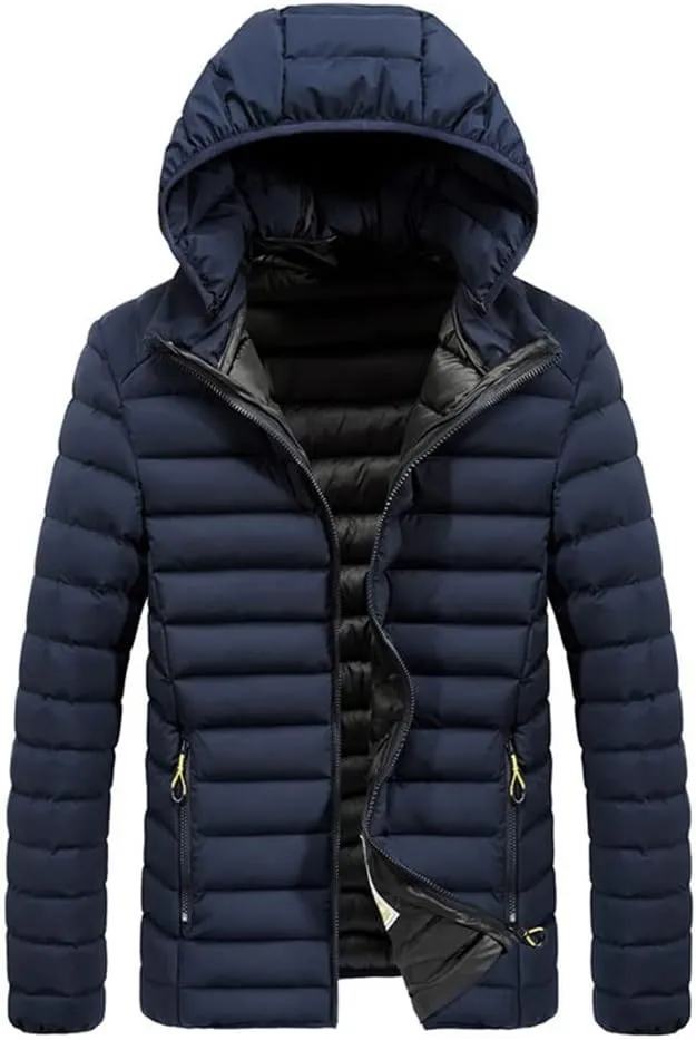Youllyuu Men Thick Hooded Jacket Parkas Coat Outwear Slim Jacket Parkas