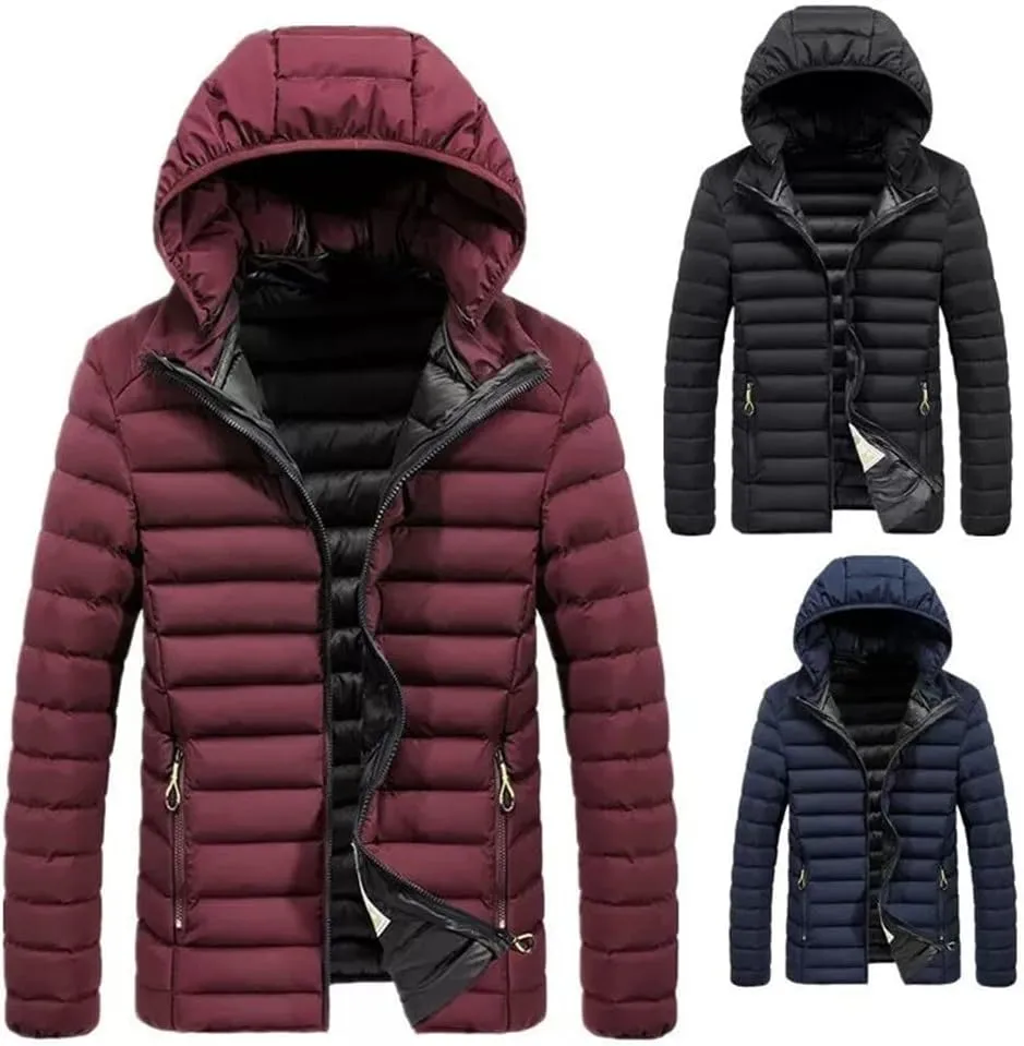Youllyuu Men Thick Hooded Jacket Parkas Coat Outwear Slim Jacket Parkas