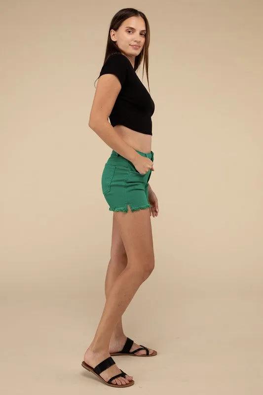 Zenana Vintage Washed Frayed Raw Hem Denim Jean Shorts