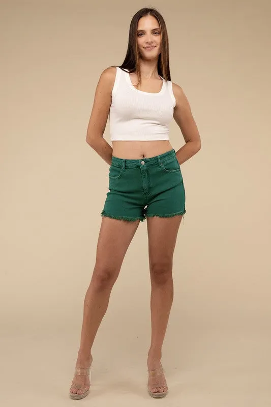 Zenana Vintage Washed Frayed Raw Hem Denim Jean Shorts