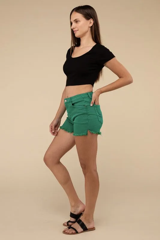 Zenana Vintage Washed Frayed Raw Hem Denim Jean Shorts