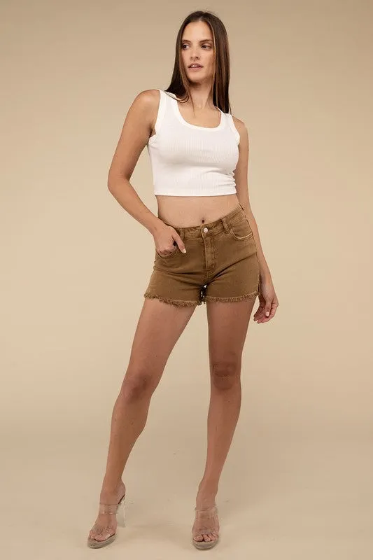 Zenana Vintage Washed Frayed Raw Hem Denim Jean Shorts