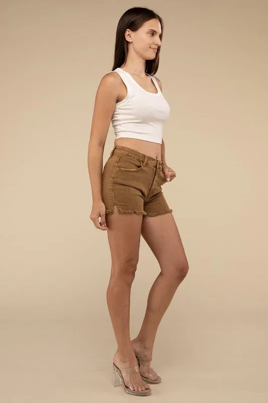 Zenana Vintage Washed Frayed Raw Hem Denim Jean Shorts