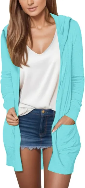 ZYXTIM Hoodie Cardigan for Women Lightweight Summer Fall Long Cardigan Sweaters Open Front Cozy Casual Outerwear with Pockets
